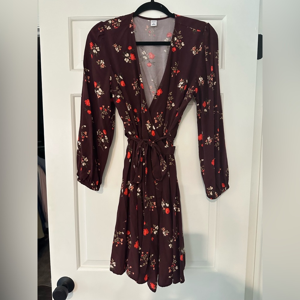 Floral wrap tie dress
